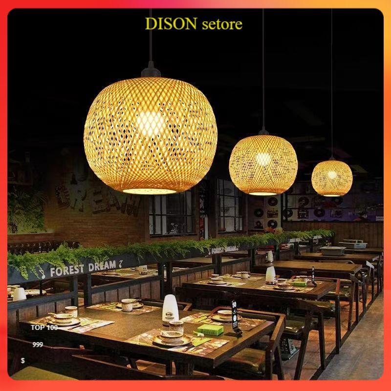 DISON Lampu Gantung Rotan Lampu Hias Lampu Gantung Meja Makan Dapur Bamboo Pendant Light