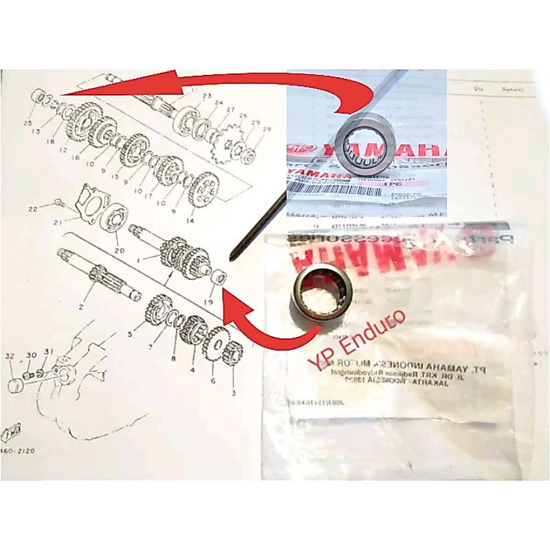 Bearing Bambu Rasio Yamaha DT100 satu set Kiri Kanan Original Laher Lidi Transmission DT Laker Susun
