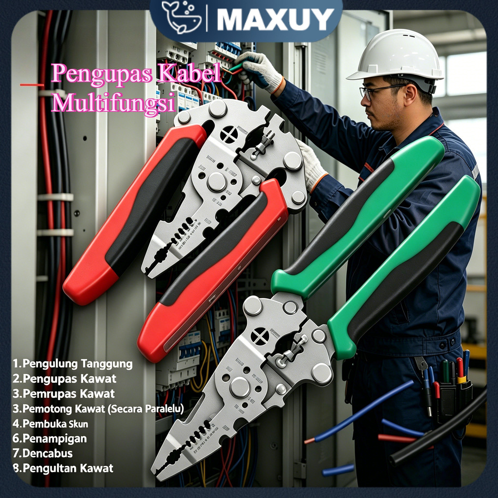 Tang Listrik Multifungsi Kupas Crimping Pemotong, Dilengkapi Tester Voltase & Lampu, Alat Wajib untu