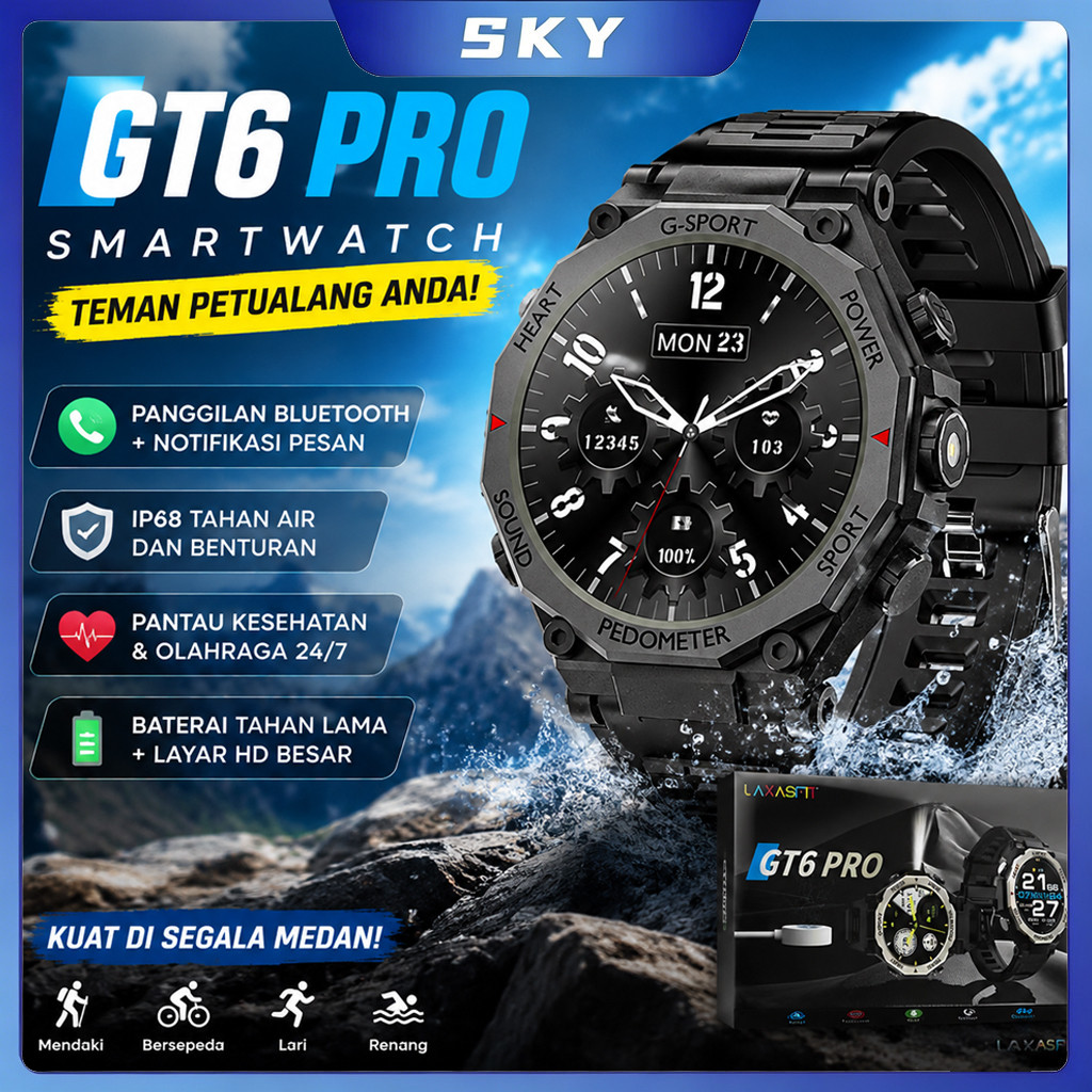 GT6 Pro Smartwatch Jam Tangan Pintar Fitur Lengkap Kesehatan Olahraga Terpopuler