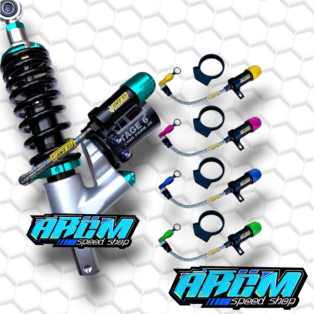 Adjuster Shock Belakang Rt Stage X2 Two Logo kwbss Tabung Polos Hitam / Silver Selang Silver Uliran 