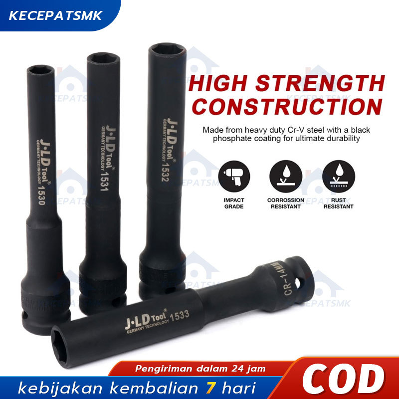 JLD 1/2" Mata Kunci Shock Extra Panjang 130mm Impact Kunci Socket Impact sok Impact wrench Mata