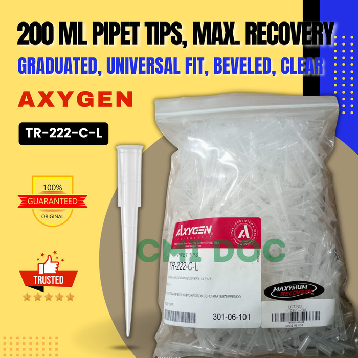 Clear Tips 200 ul, Universal Tips, Max Recovery, bulk pack, TR-222-CL | AXYGEN