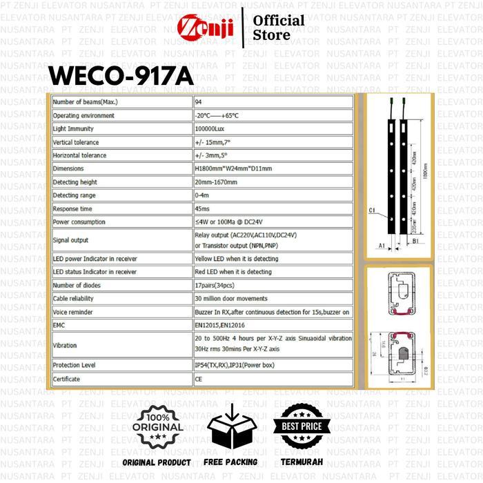 Weco Sensor Pintu 917A Untuk CO/SO / Light Curtain Weco - 917A61 (Center Opening)