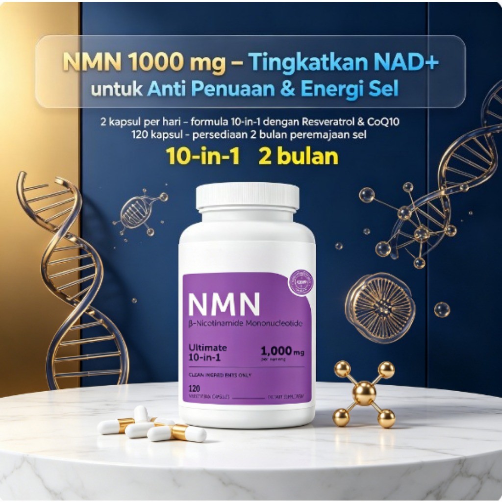 NMN Nicotinamide Mononucleotide Complex Plus Resveratrol CoQ10 & Glutathione Bantu Energi Sel & Perl