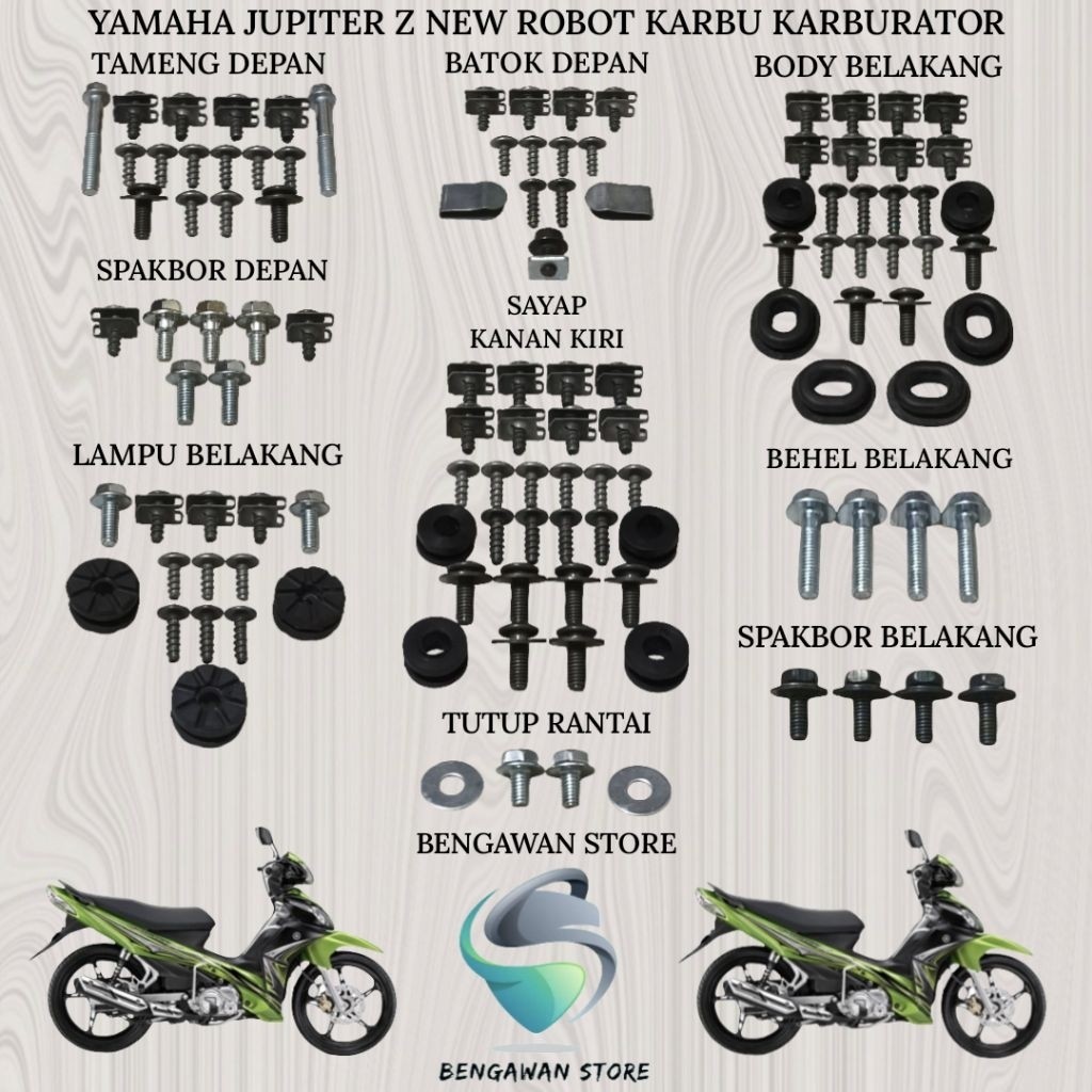 Baut Full Set Cover Bodi Body Yamaha Jupiter Z New Robot Karbu Karburator