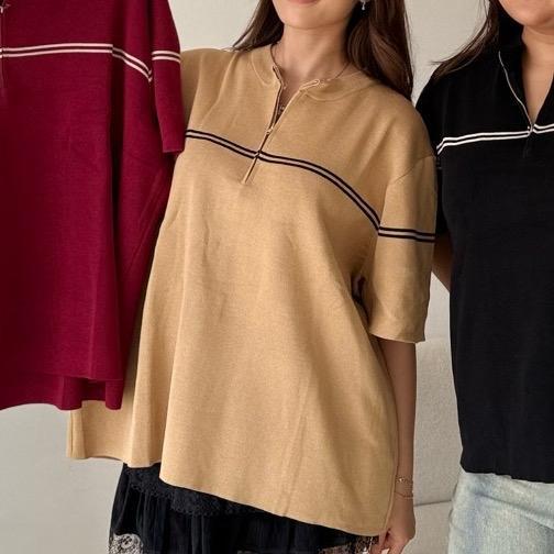 LUISA POLO TOP knit Baju Panjang - Brown