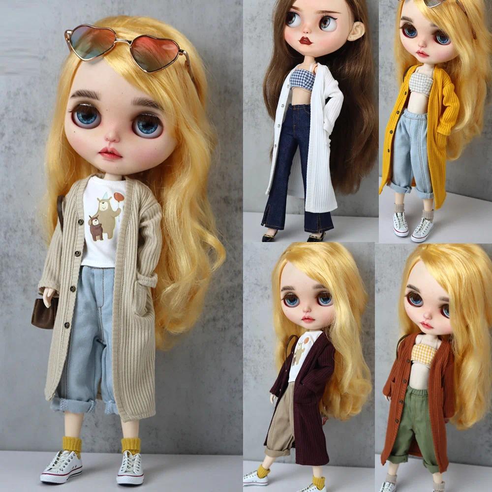 Pakaian untuk boneka Celana jeans longgar yang modis, mantel panjang 28-30cm Aksesoris boneka Blyth 