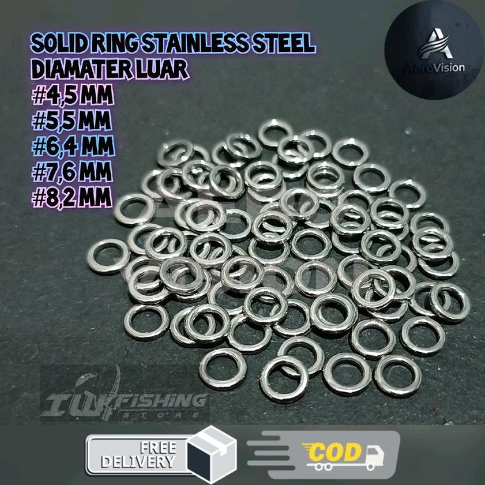 10 pcs solid ring bulat bahan stainless steel ukuran diameter luar 4,5 mm, 5,5 mm, 6,4 mm, 7,6 mm da