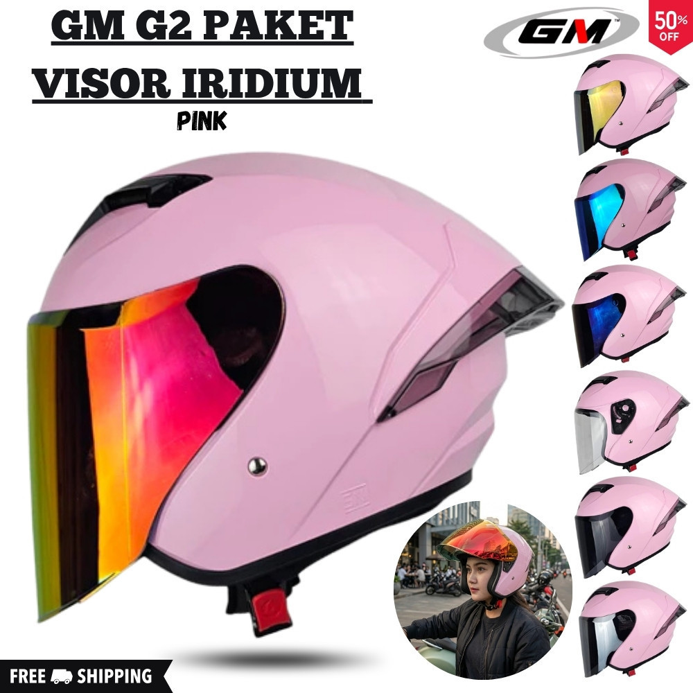 HELM GM G2 SOLID | PINK | G-2 SINGLE VISOR SNI ORIGINAL VISOR IRIDIUM