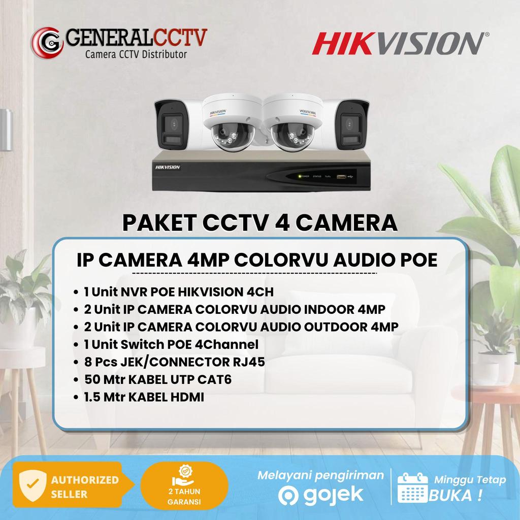 PAKET 4 IP CAMERA HIKVISION 4MP COLORVU AUDIO IP KAMERA POE FULLHD