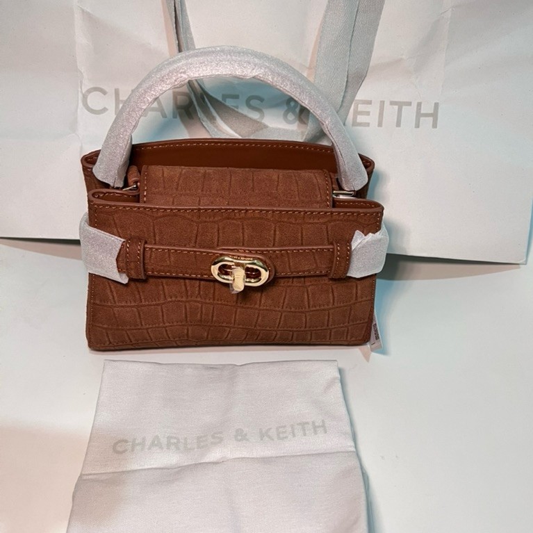 Aubrielle Croc Effect Belted Top Handle Bag Chocolate
