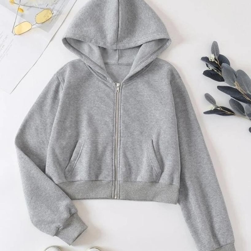 CUCI GUDANG HOODIE ZIPPER BASIC CROP POLOS PREMIUM Jacket Crewneck Sweater Hoodie Wanita Kekinian Ov
