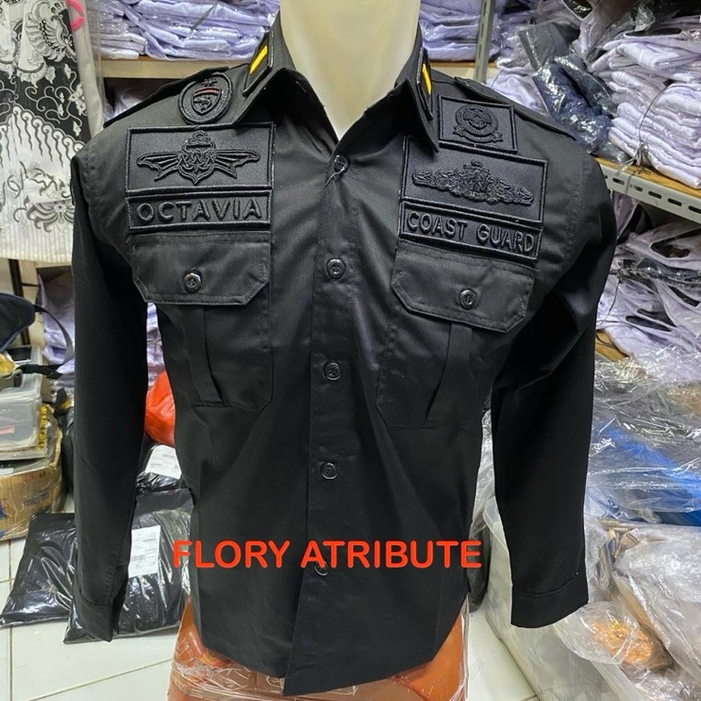 SERAGAM COAST GUARD BORDIR TIMBUL FULL HITAM BAHAN AMERICAN DRILL