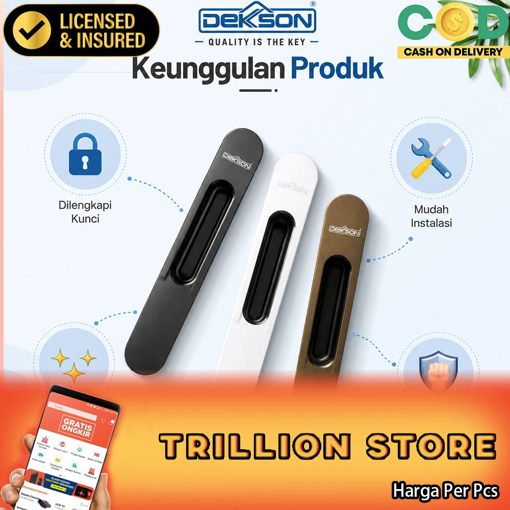 Flush Pull Handle Dekson Tarikan Pintu Geser Tanam Warna Hitam Putih Gold Sliding Door Handle Alumin