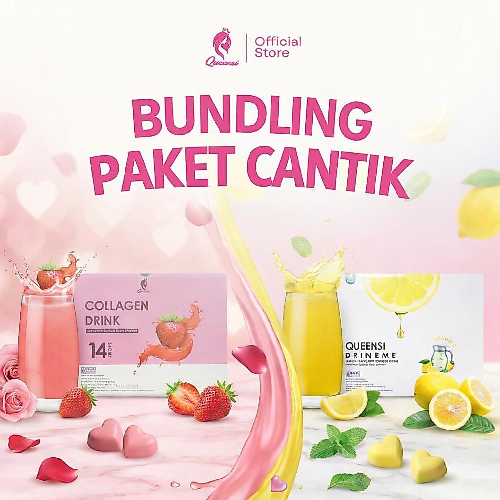 Bundling Queensi Collagen Drink 14 Sachet & Queensi Fiber Drink 14 Sachet Original