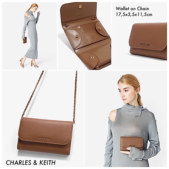 Charles & Keith Wallet on Chain Ori 17,5x3,5x11,5cm  Ready warna :: beige // brown // red  Hrg 170r