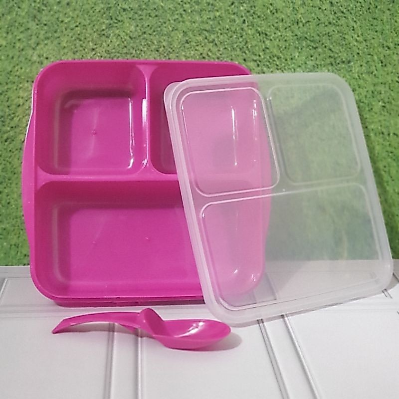 Kotak makan Ompreng murah bento 3 sekat Clio Nara + Sendok