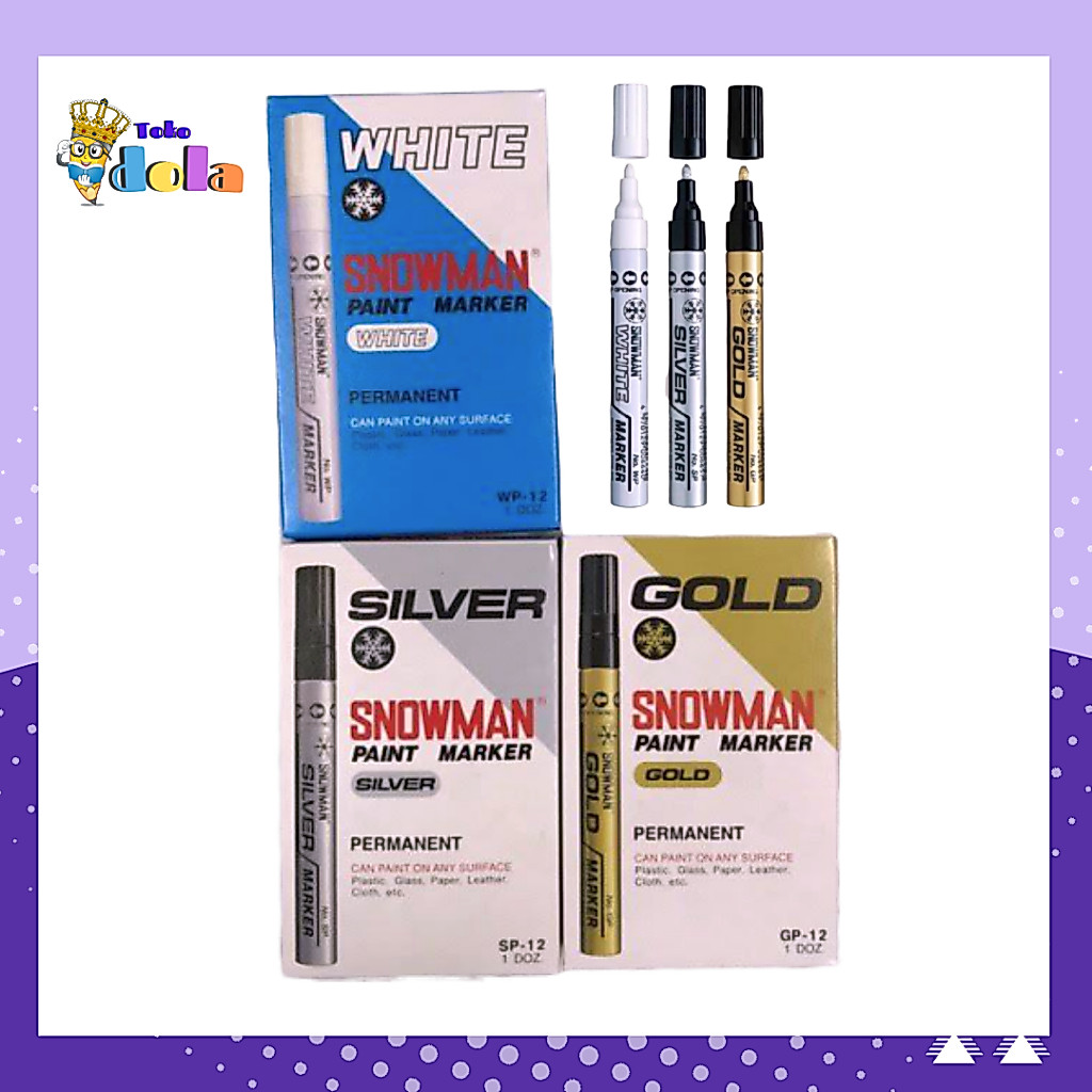 Snowman Permanent Paint Marker F (Gold, Silver, White FINE TIP)