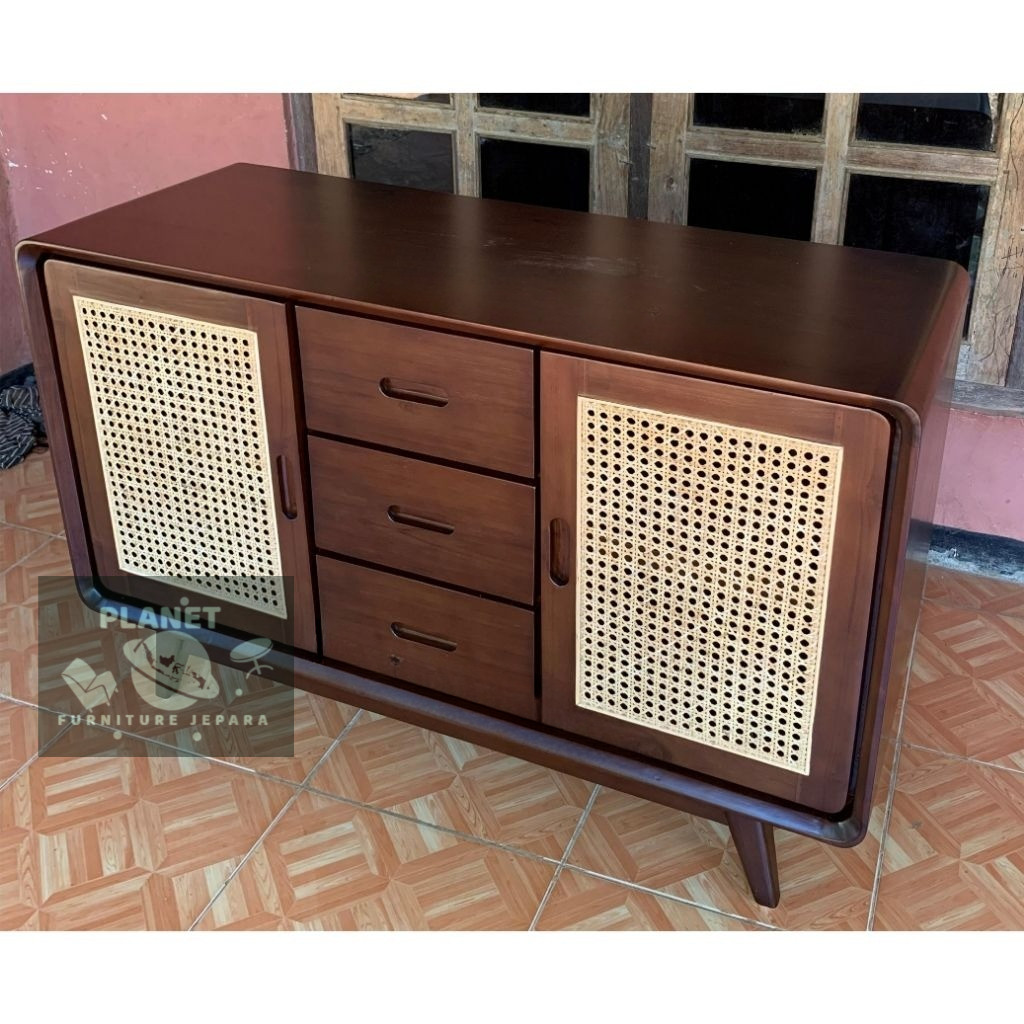 Meja tv kayu jati Buffet Retro Kayu Jati Meja TV Minimalis Full Kayu Jati Kabinet Rak TV Retro