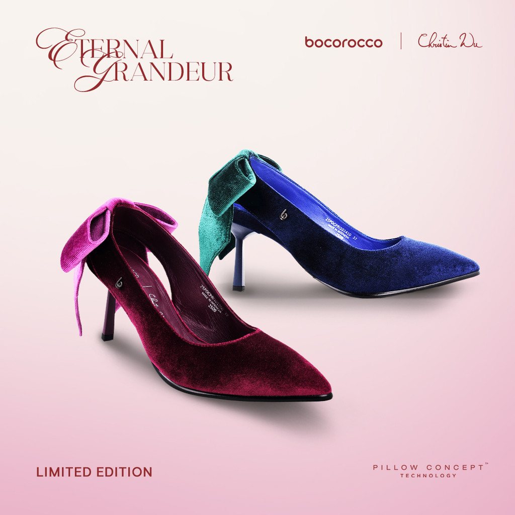 Bocorocco x Christin Wu D. Capri 101 - Sepatu Heels Beludru Velvet Pump Shoes 7cm Pita Beludru Kulit