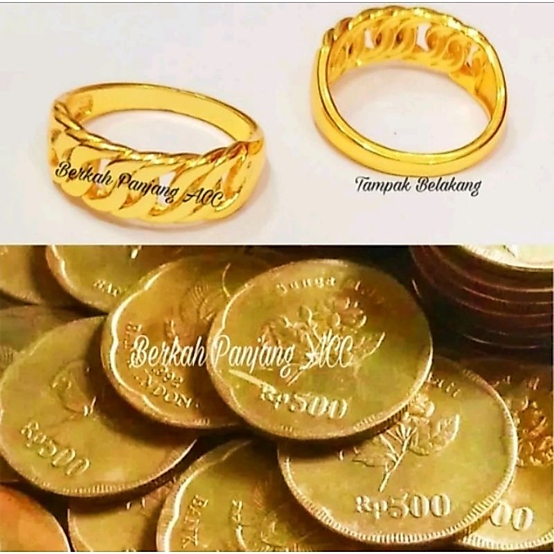 Cincin Lapis Logam Koin 500 Rupiah 1991-1992 Emas Tua Anti Karat Anti Luntur Terviral