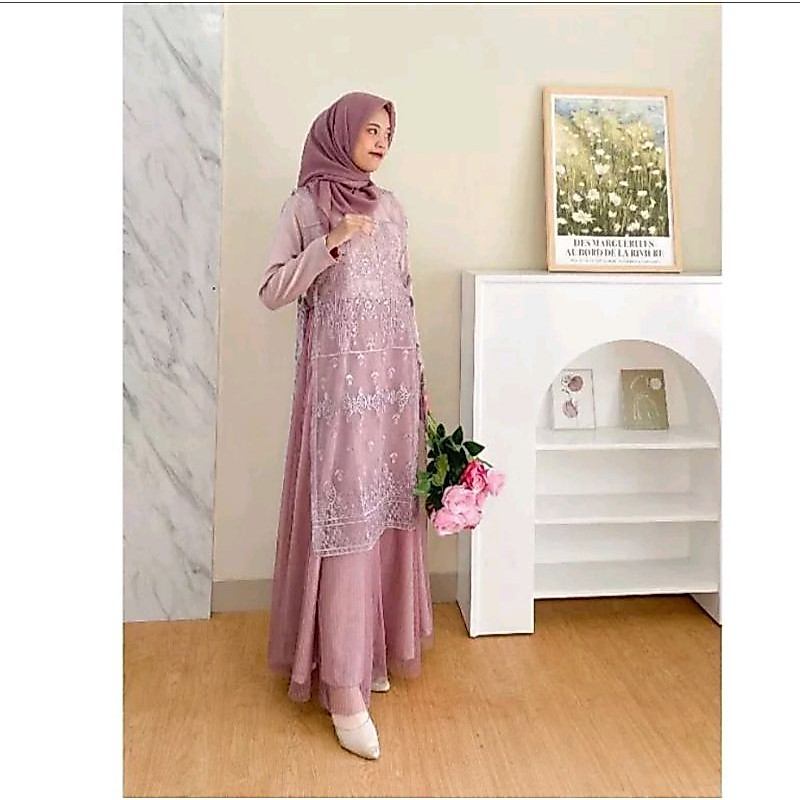 Long Vest Brukat Outer Cardigan Rompi Panjang Ikat Samping Outerwear Kardigan Muslim Baju Kondangan 