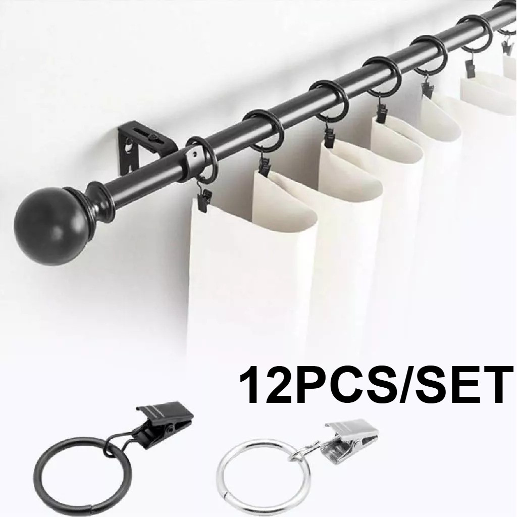 12PCS/SET Cincin Gorden Plastik Logam | Klip Gorden Serbaguna untuk Kamar Mandi & Dapur Cincin Klip 
