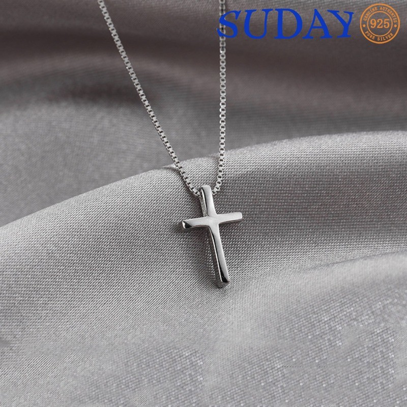 SUDAY Kalung Salib Gaya Korea Minimalis Elegan Wanita Perhiasan Fashion Kalung