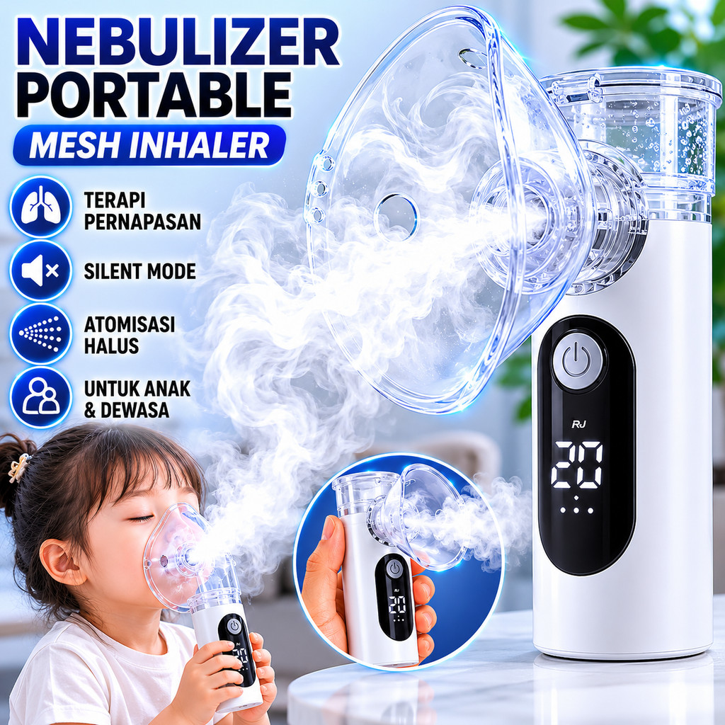 Nebulizer Portable Mesh Inhaler Alat Terapi Pernapasan Asma Sesak Napas Atomizer Portable Alat Uap B