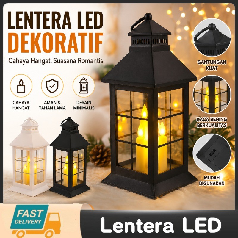 Lentera LED Gaya Vintage Lampu Hias Lilin Berkedip Kuning Hangat Dekorasi Ruang Tamu & Kamar Tidur A