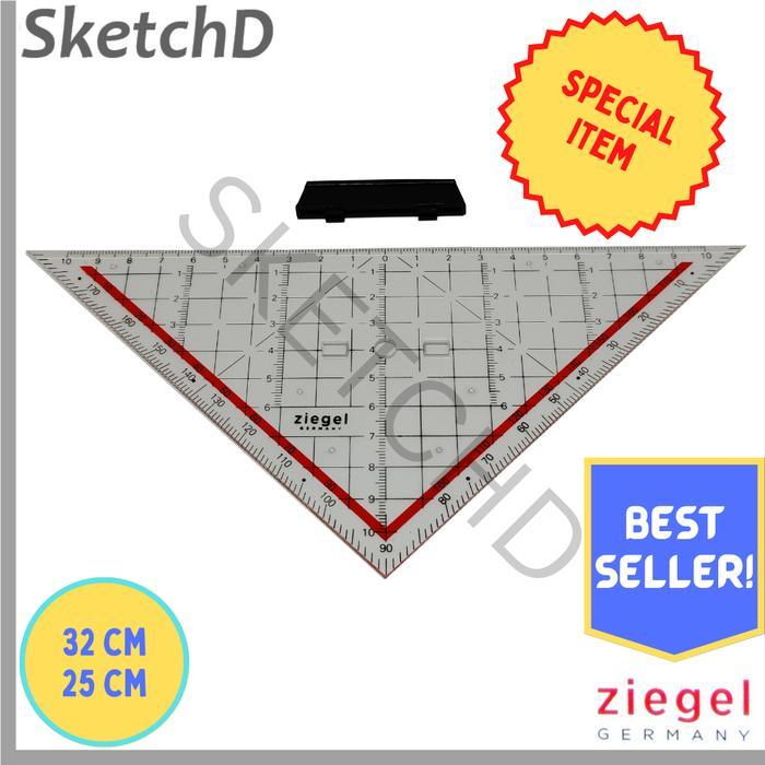 Mistar Penggaris Segitiga Pegangan Ziegel 32 cm Ruler Triangle Garisan bening 819430