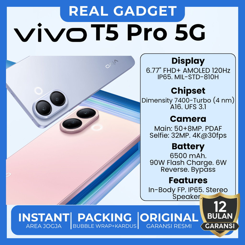 NEW LAUNCH vivo T5 Pro 5G - Dimensity 7400-Turbo 5G + UFS 3.1 Vivo T1 Pro Resmi Murah
