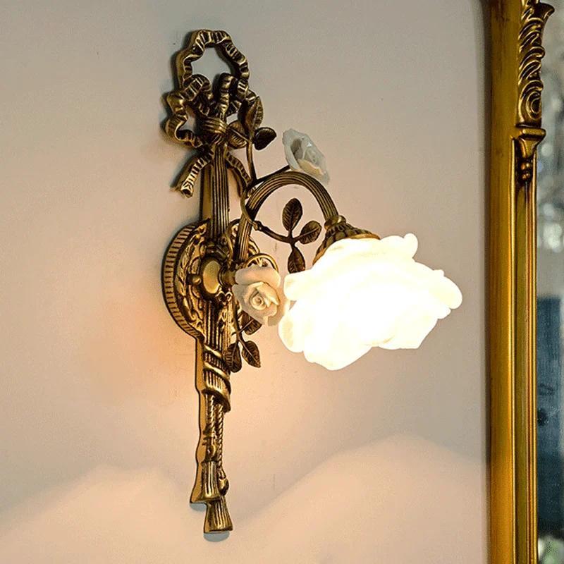 Lampu Dinding Tembaga Seni Bunga Lampu Hias Tembok Kamar Tidur Koridor Rumah Hotel Klasik E14 LED