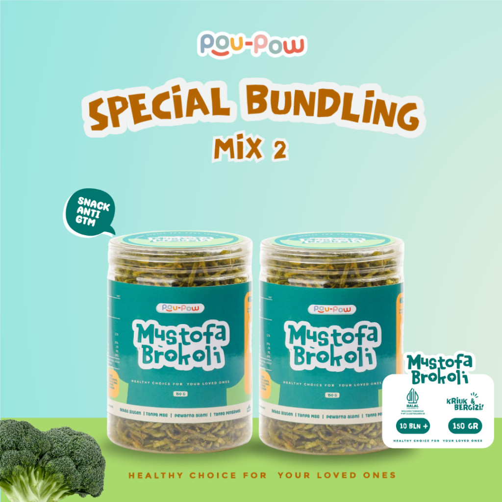 Poupow Paket 2 Mustofa Brokoli Snack MPASI Snack Anak Sehat Gluten Free