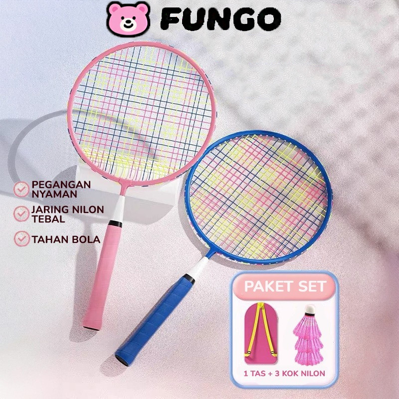 Dua Pukulan Tiga Bola Mainan Raket Bulutangkis Anak Kecil Ringan Mudah Dibawa Handgrip Spons Tas Rak