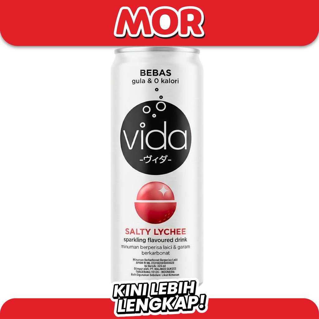 VIDA Sparkling Drink Lychee 325ml Kaleng Minuman Bersoda Rasa Buah Leci Segar Karbonasi Pelepas Daha