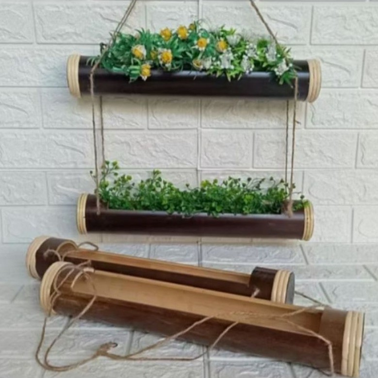 Pot Gantung /Pot Bambu Hitam Gantung/Pot Bambu Alami Murah