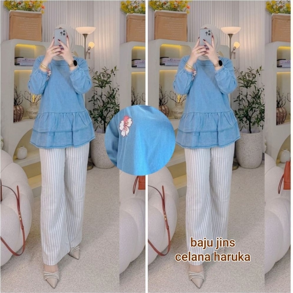 ONESET- COD ELSEN JEANS KULOT WANITA STANDAR  LD 110,SETELAN CELANA WANITA,ATASAN JEANS BORDIR, CELA