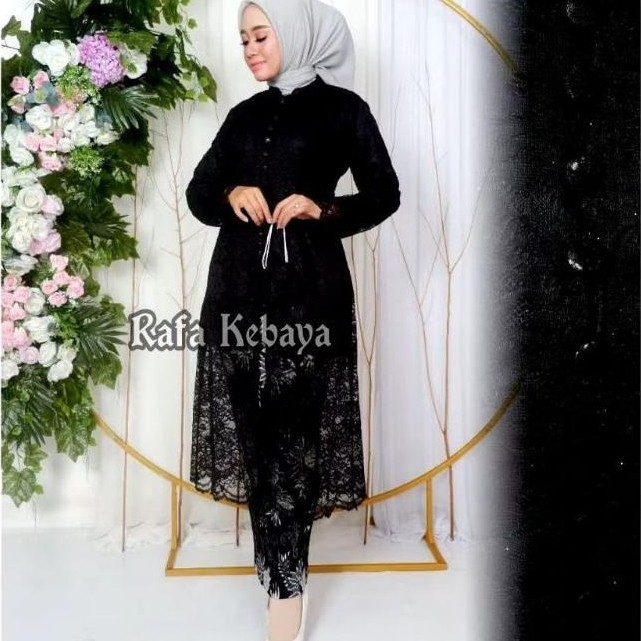PROMO TERBARU Set Kebaya Couple Tunik Brokat Kancing 1000 Hitam/ Couple Kebaya Modern/ Setelan Kebay