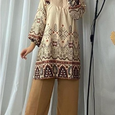 zen Adela One Set Tunik Babydoll Setelan Tunik Rayon mix Crinkle Terbaru Inspirasi Outfit Kekinian