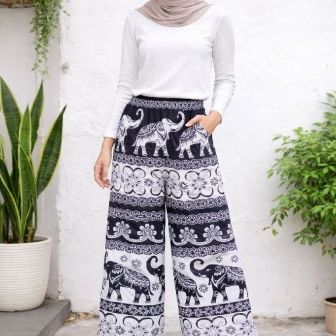 CELANA KULOT GAJAH BAHAN RAYON DENGAN SAKU DAN PINGGANG TALI