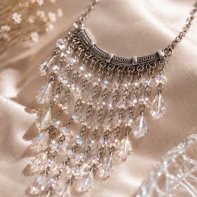 Kalung Statement Boho Gypsy Crystal Tassel Fashion Wanita Elegan