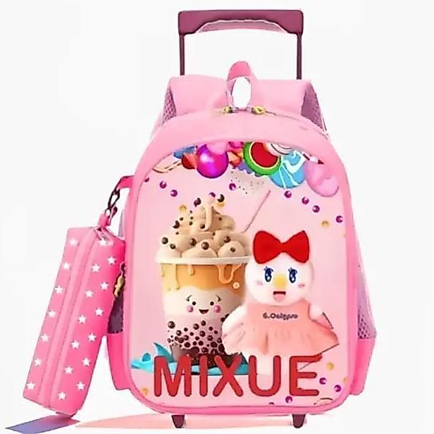 Troli Mixue Premium - Tas Roda Anak Perempuan - Cod - Bayar Di Tempat - Tas Dorong Mixue Karakter Ka