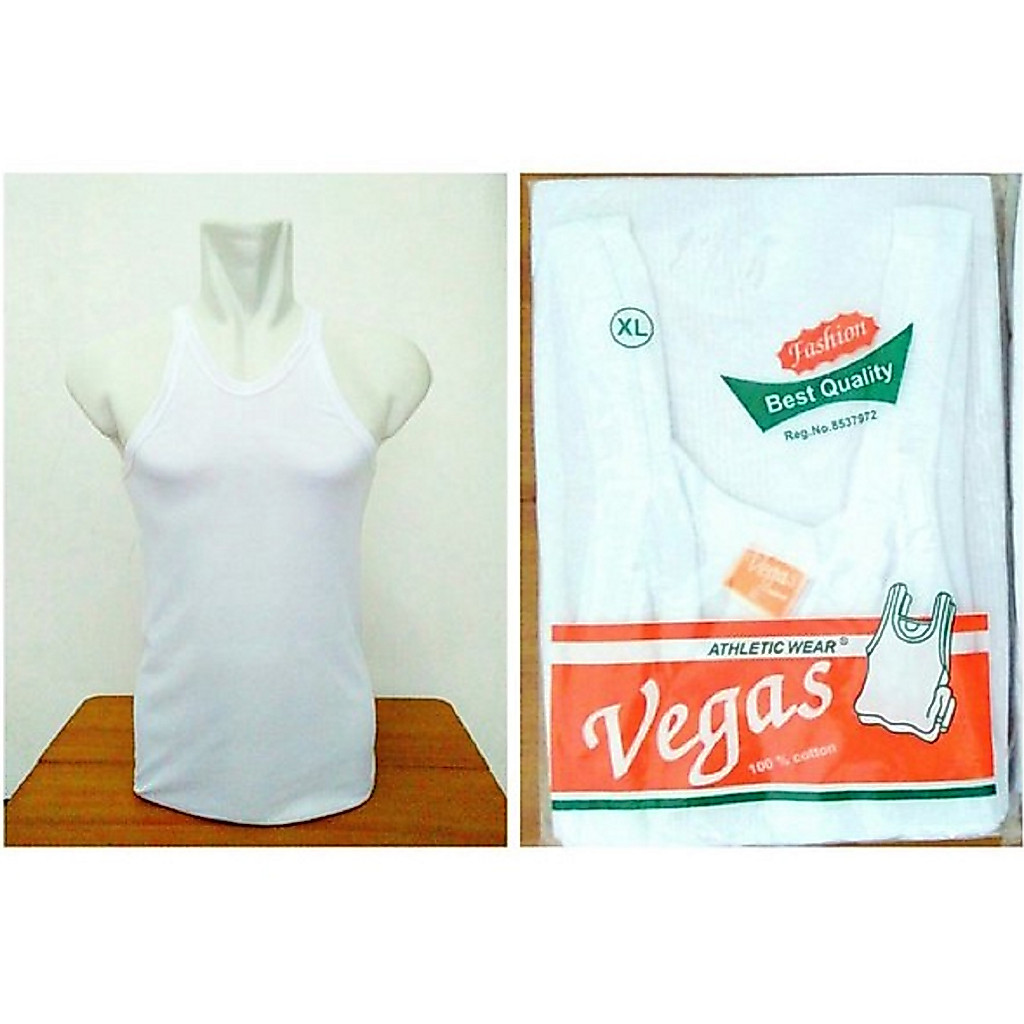 12 PCS Kaos Dalam/Singlet Pria Laki-Laki VEGAS Putih Size M, L, XL, XXL(3L)