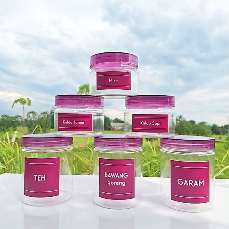 Toples Bumbu Dapur Estetik PET Tutup Ungu Transparan Kemasan Minimalis Free Stiker Anti Air
