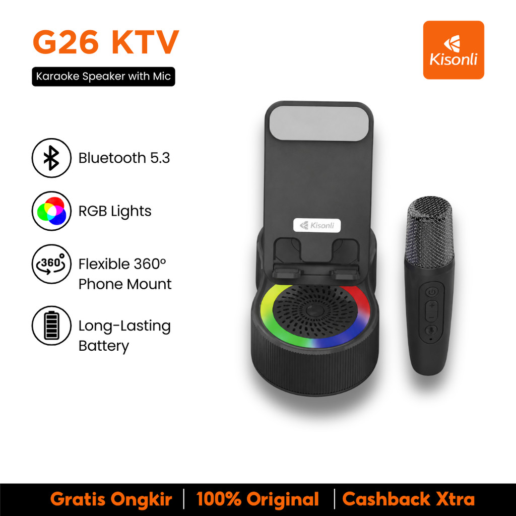 KISONLI Speaker Karaoke Bluetooth G26_KTV Stand HP Wireless Mic RGB Portable Mini