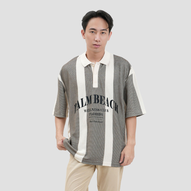 Nevada Stripe Vertical Varsity Look - Style 1 Kaos Polo Oversize Pria 123918299