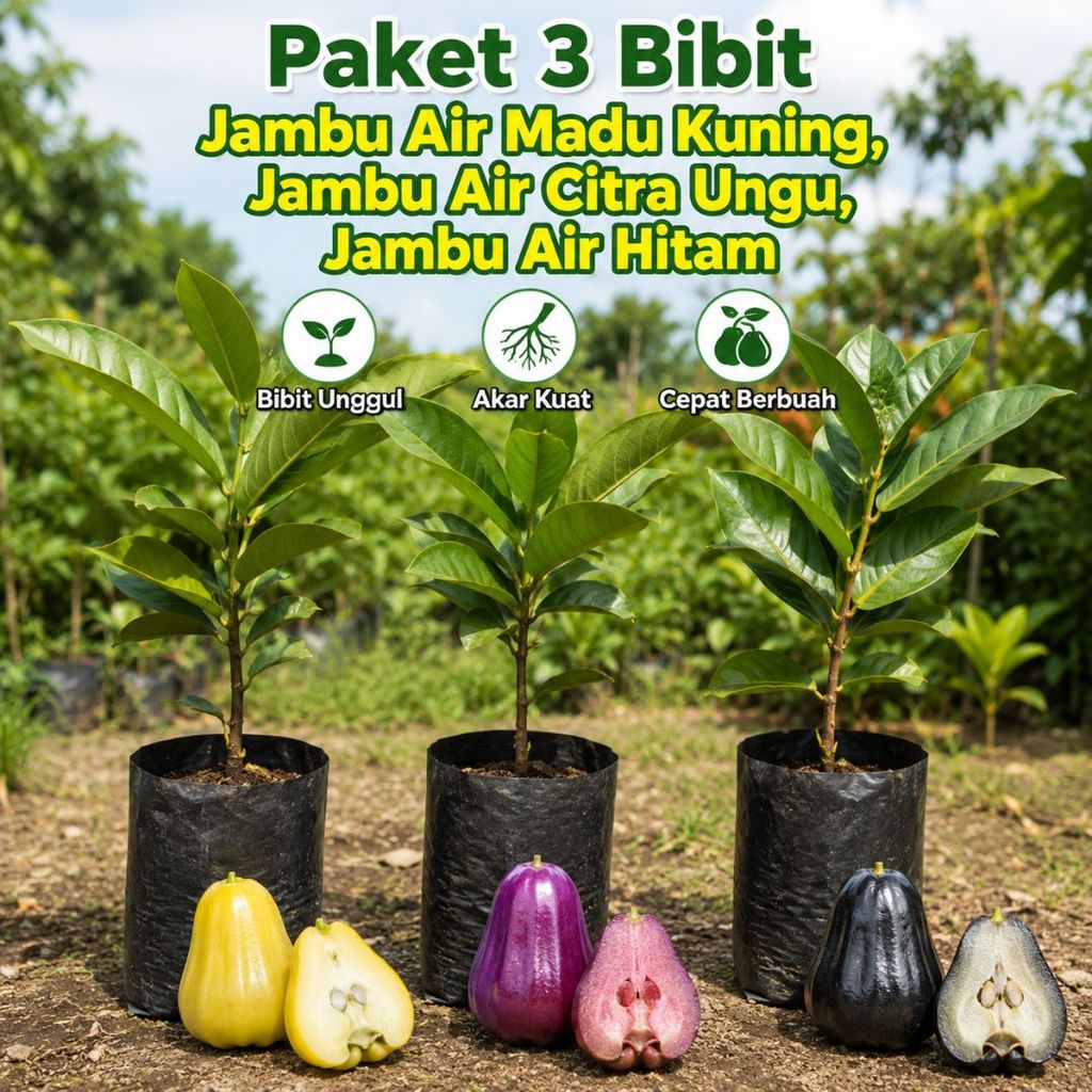 Paket 3 Bibit Jambu Air Madu Kuning, Jambu Air Citra Ungu, Jambu Air Black Guava (CV Tanaman Pacific
