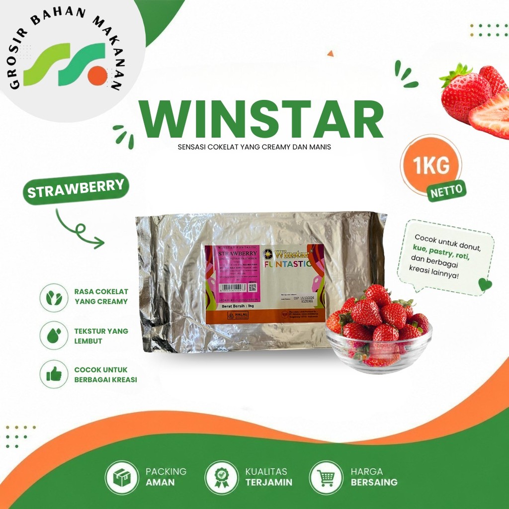 WINSTAR FUNTASTIC STRAWBERRY 1 KG - COKLAT COMPOUND COKLAT BAR- COKLAT BLOK - COKLAT WARNA WARNI